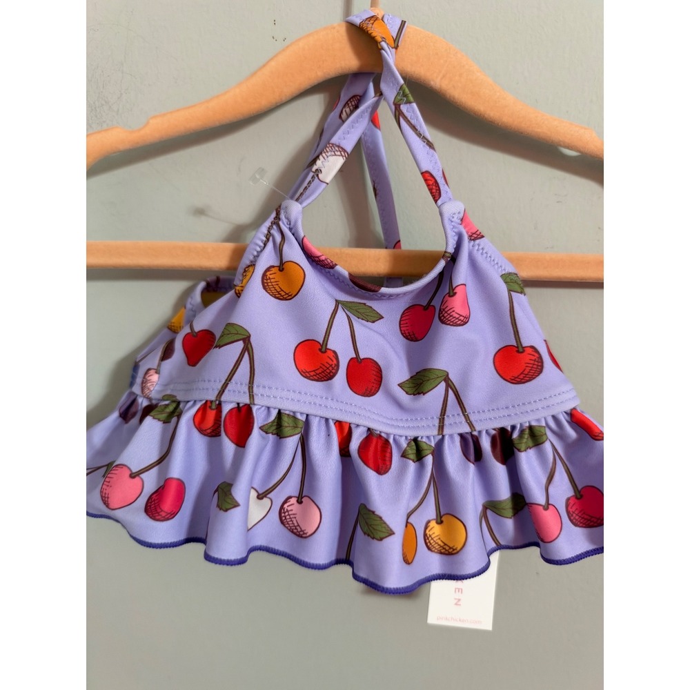 Pink Chicken Joy Tankini Baby Girls 6/12M Lavender Cherry Ruffle Swim Top